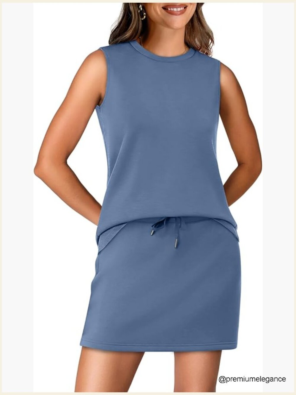 Crew Neck 2 Piece Skirt Set Sleeveless Tennis Outfit Lounge Activewear - Picture 1 of 7